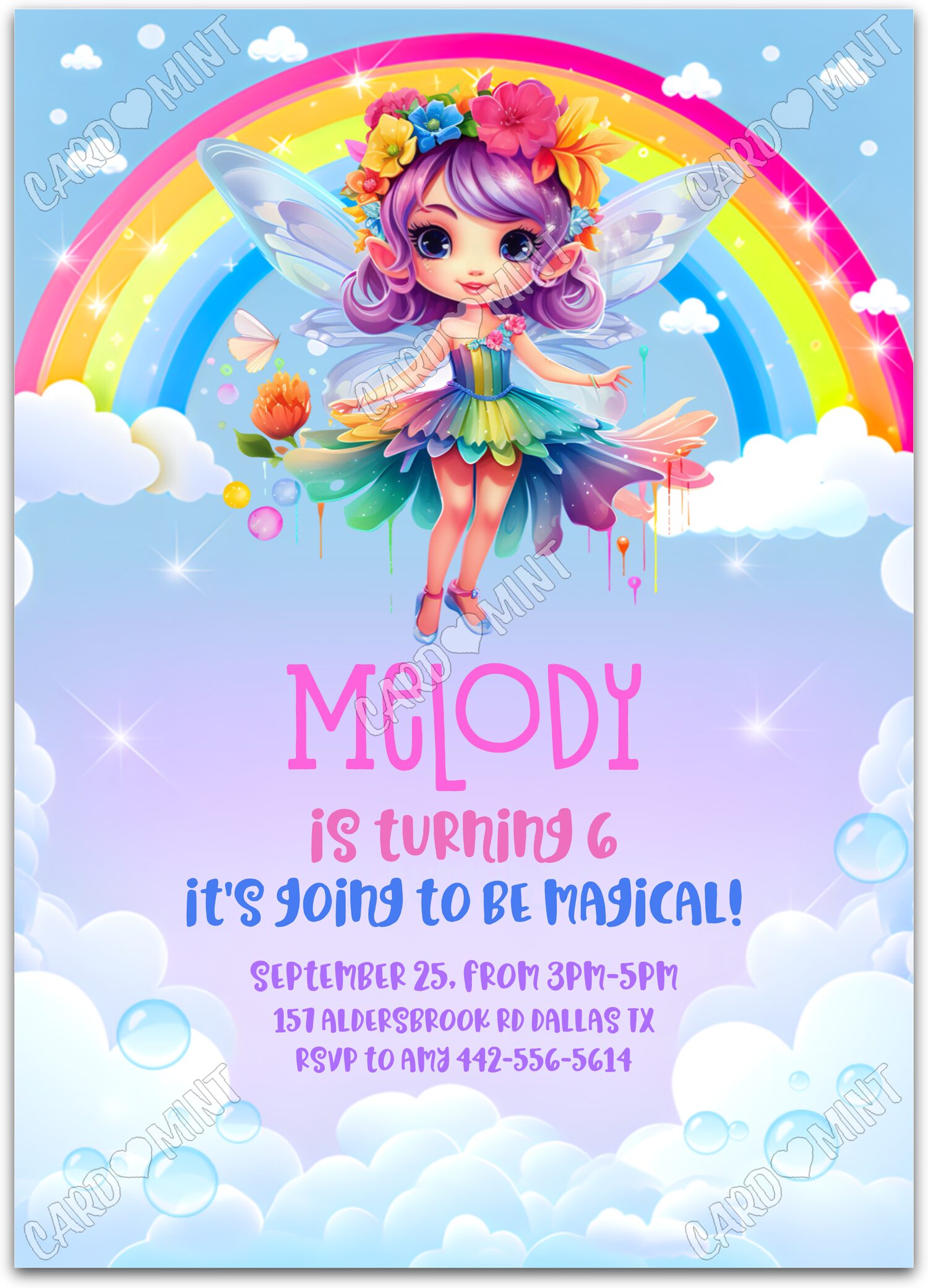 Editable It's Going to be Magical rainbow fairy girl Birthday Party 5"x7" Invitation EV1103