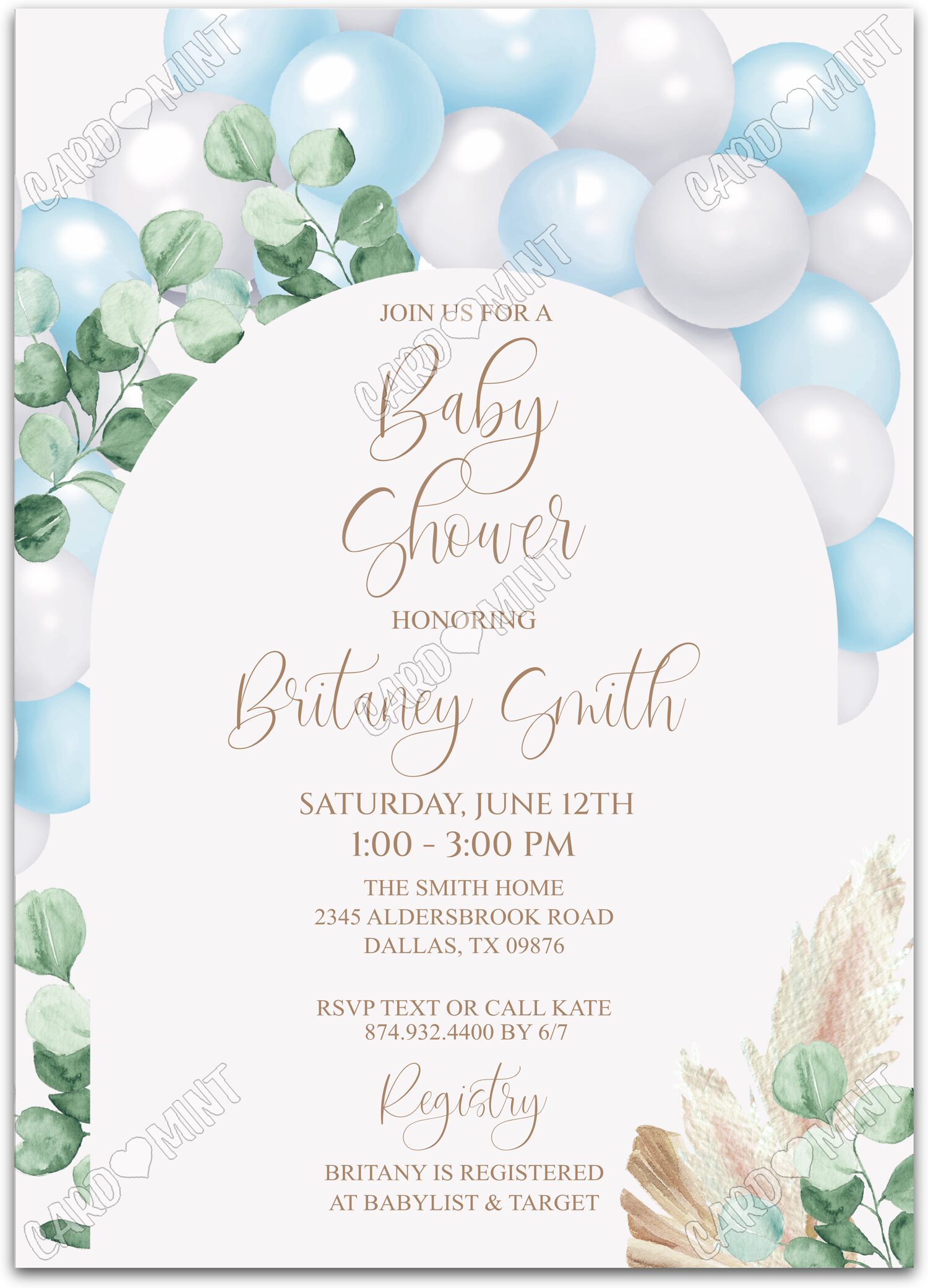 Editable Honoring green/blue balloons boy Baby Shower 5"x7" Invitation EV1132