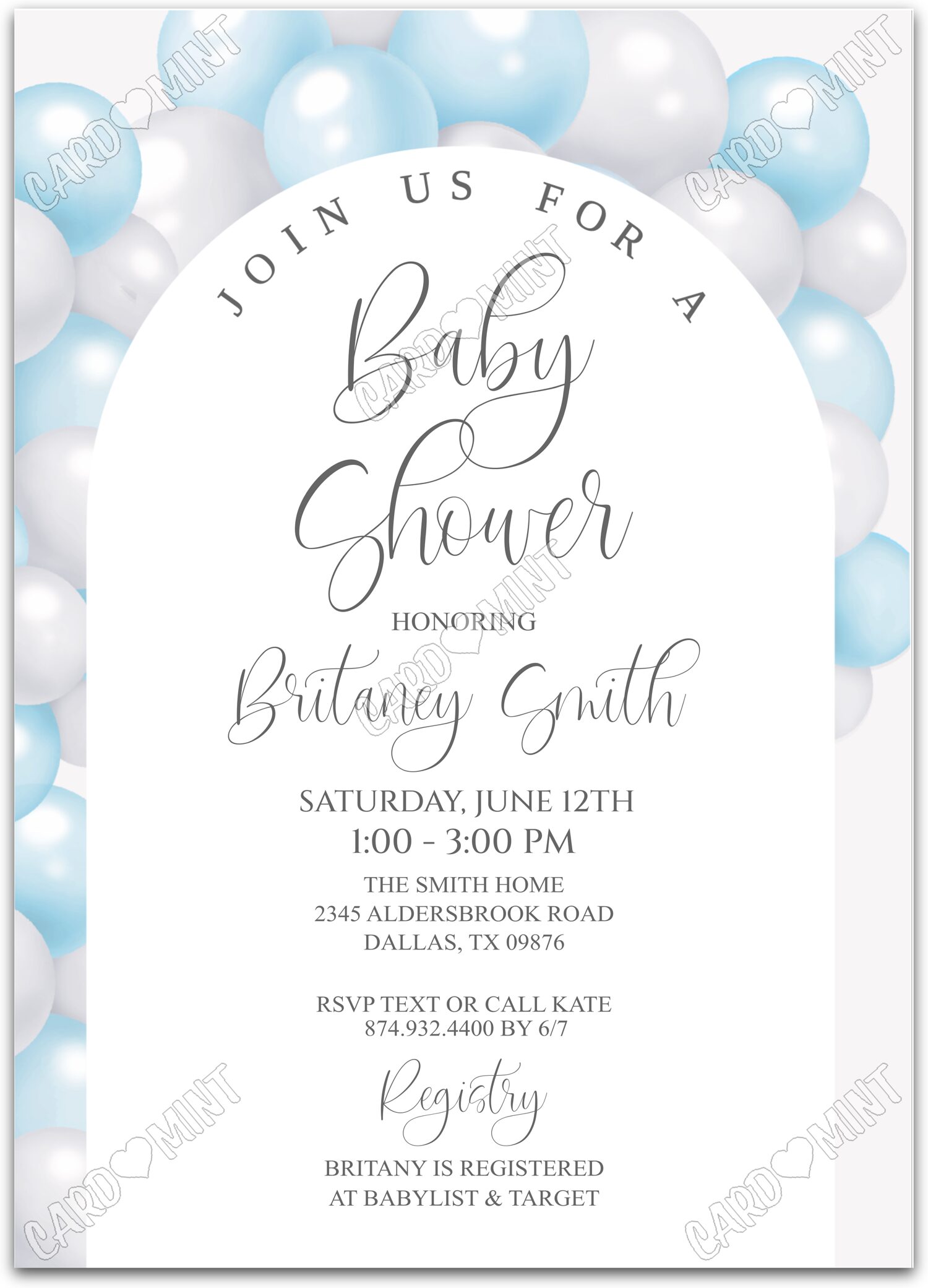 Editable Honoring blue balloons boy Baby Shower 5"x7" Invitation EV1135