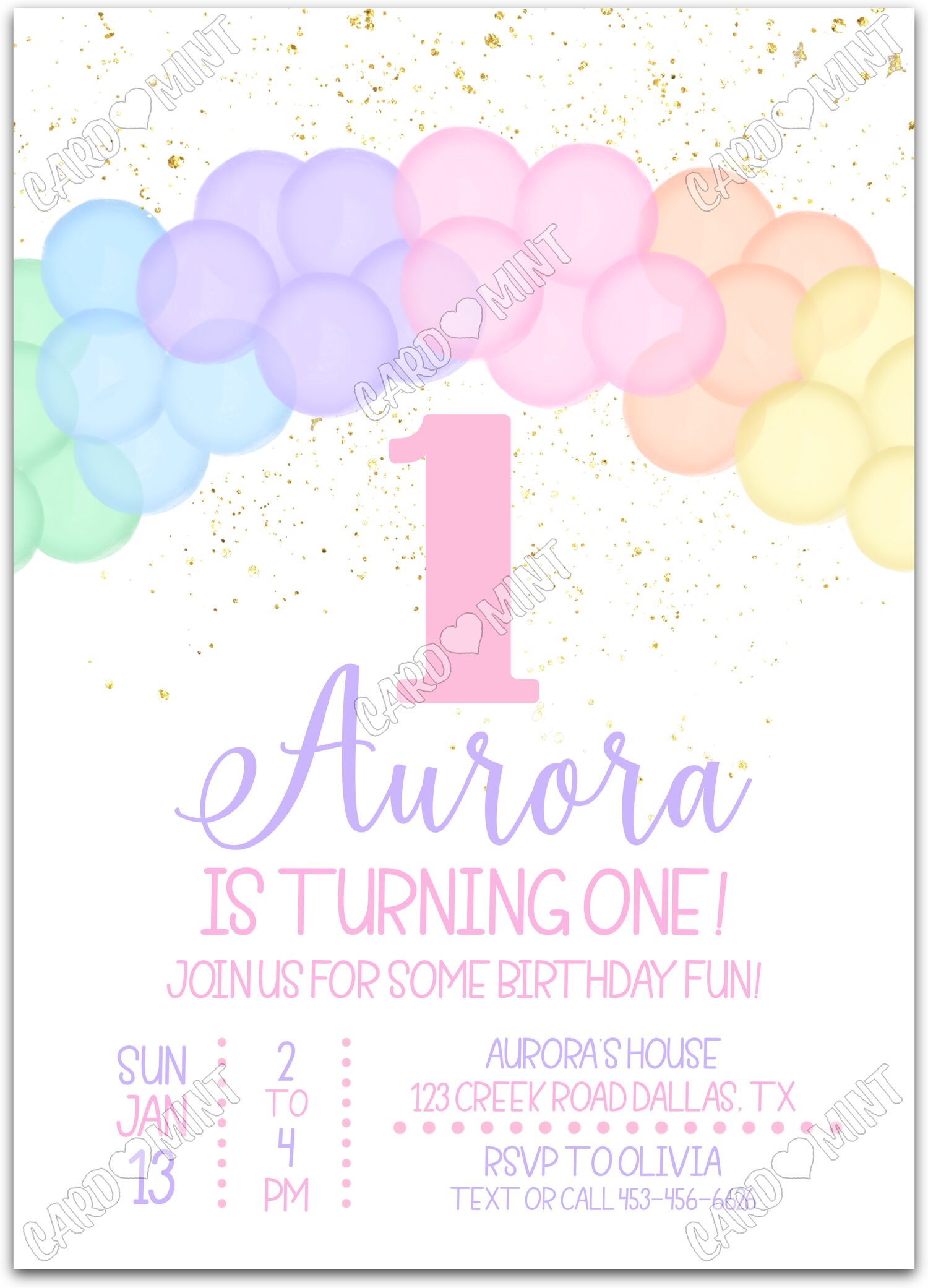 Editable Join Us For Some Fun pink balloons girl Birthday Party Invitation EV1138