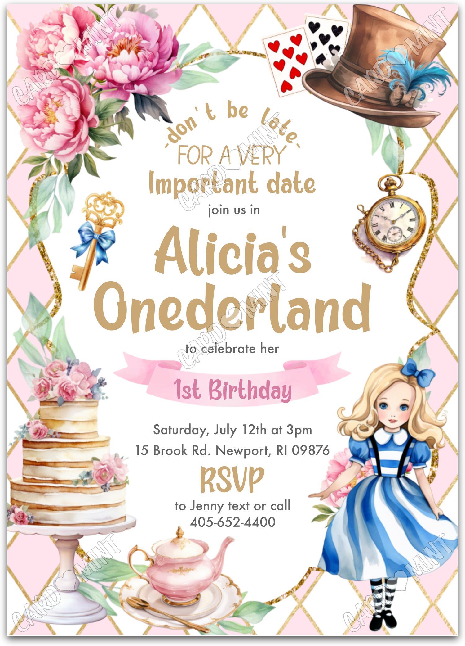Editable Onederland colorful wonderland characters girl First Birthday Party 5"x7" Invitation EV1208