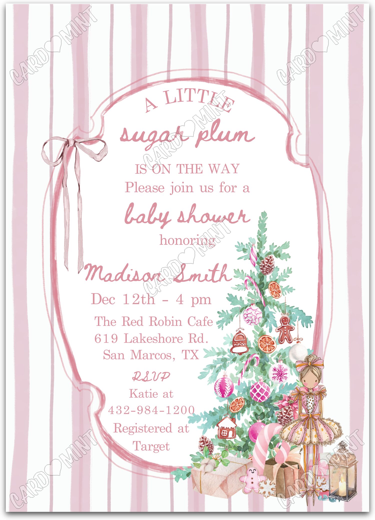 Editable A Little Sugar Plum white nutcracker girl Christmas Baby Shower 5"x7" Invitation EV1878
