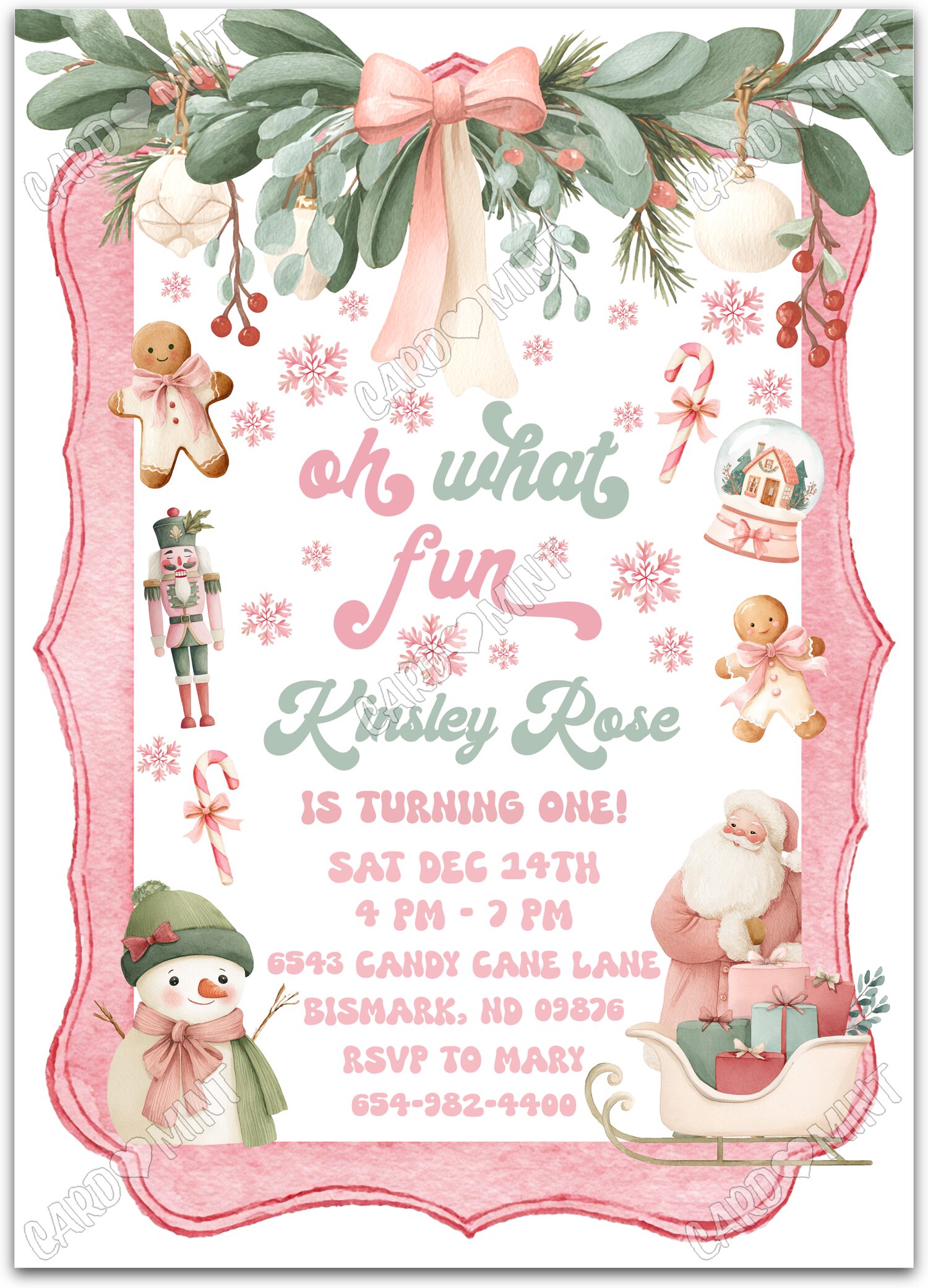 Editable Oh What Fun white coquette girl Christmas Douche de bébé 5"x7" Invitation EV1881