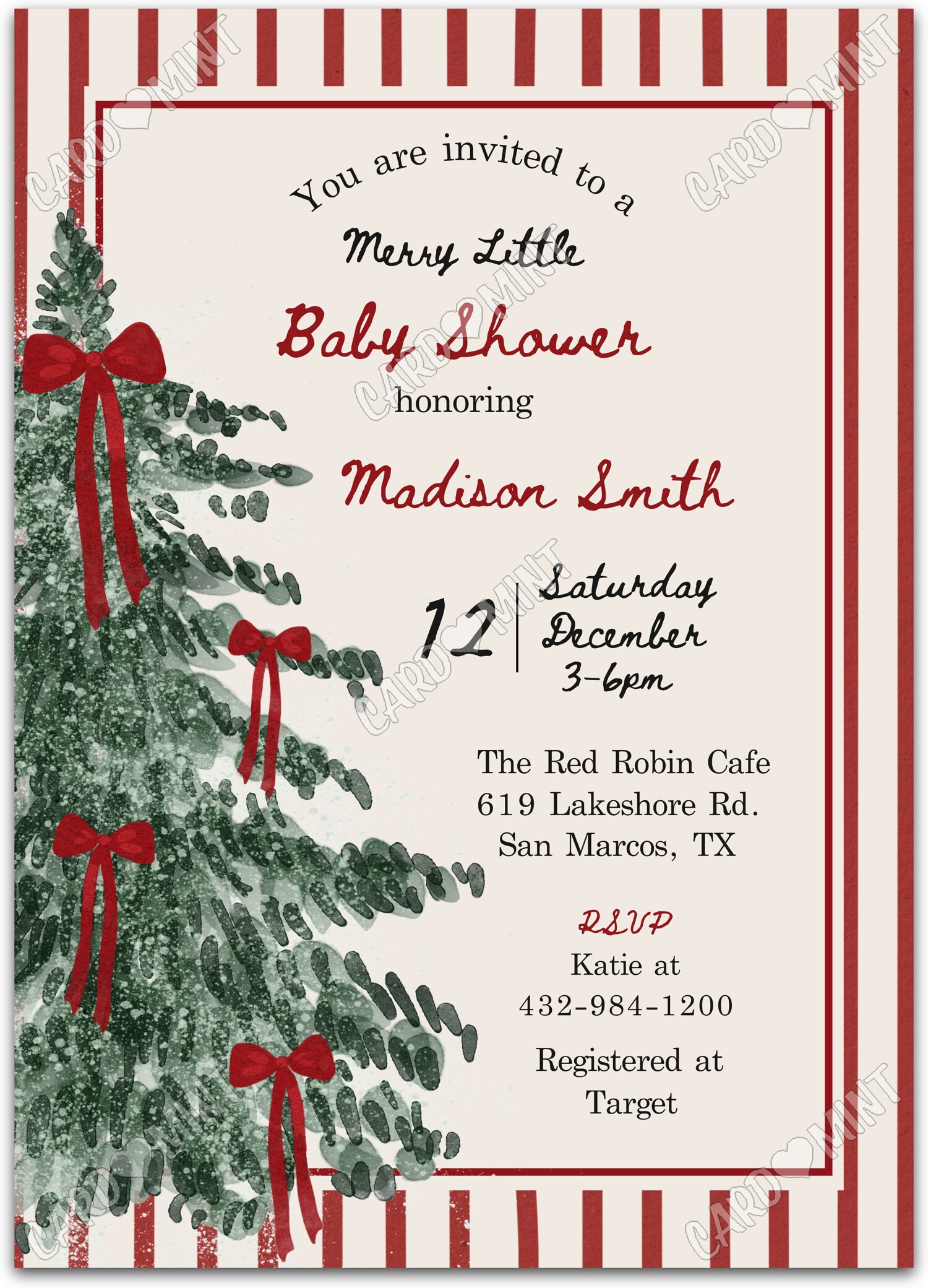 Editable Merry Little Christmas beige holiday tree neutral Christmas Douche de bébé 5"x7" Invitation EV1887