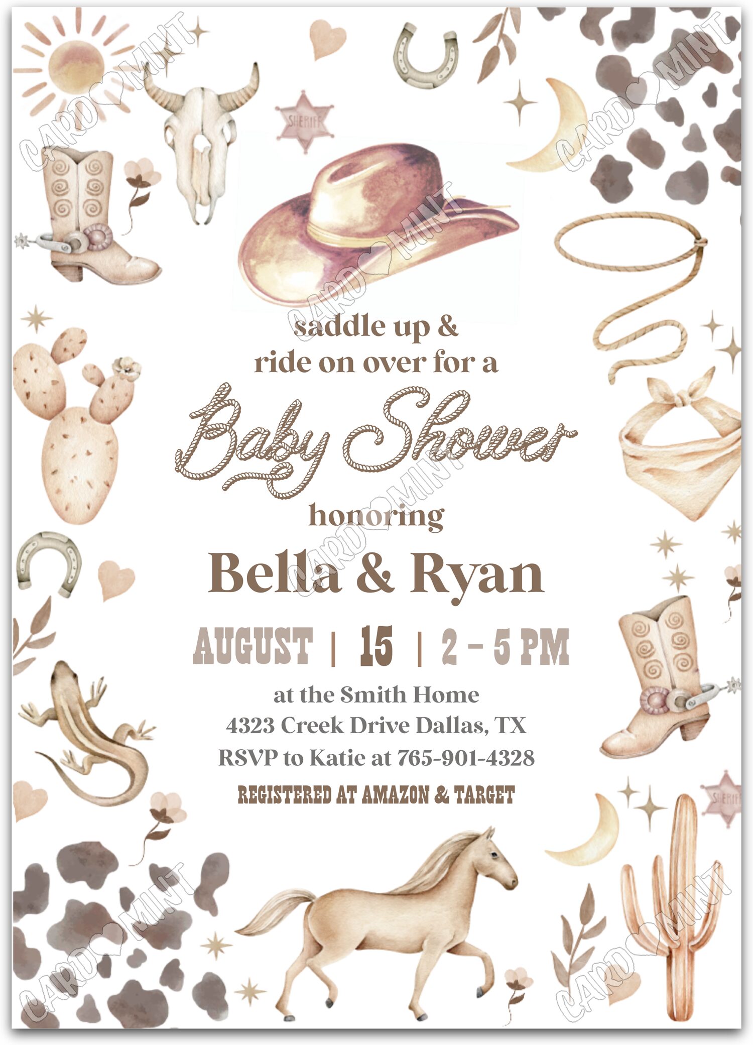 Editable Little Cowboy western cowboy theme boy Baby Shower Invitation EV1984