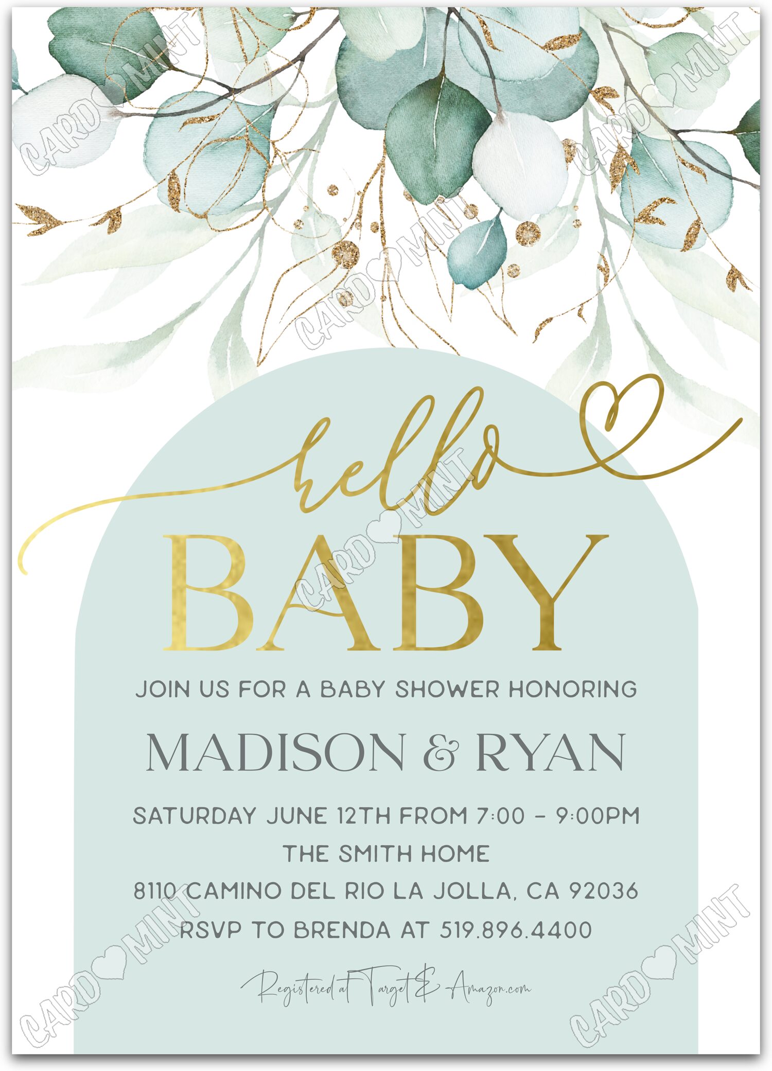 Editable Hello Baby! sage green arch and delicate greenery neutral Douche de bébé 5"x7" Invitation EV1999