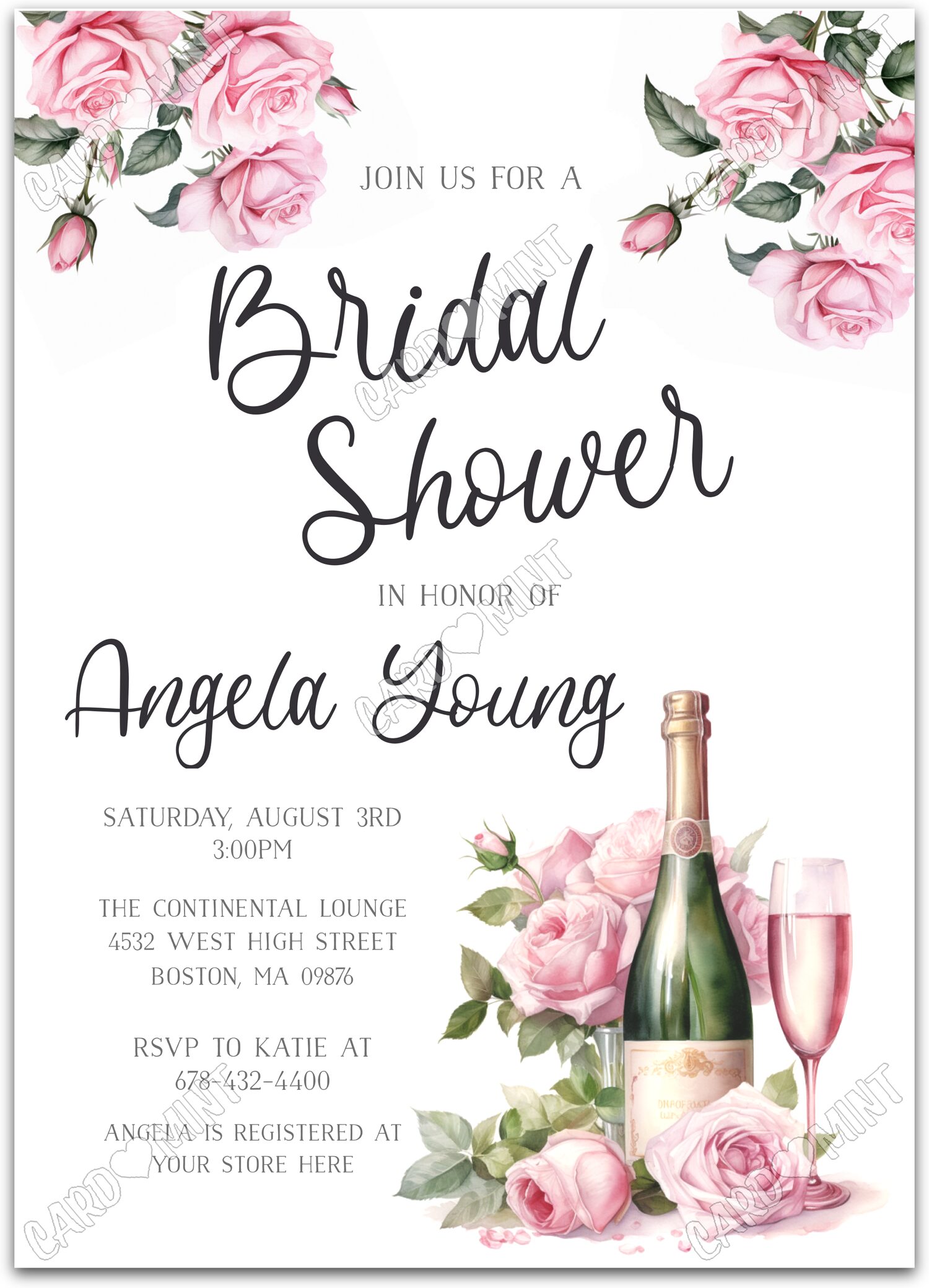 Editable In Honor Of pink pink roses Douche nuptiale 5"x7" Invitation EV2044