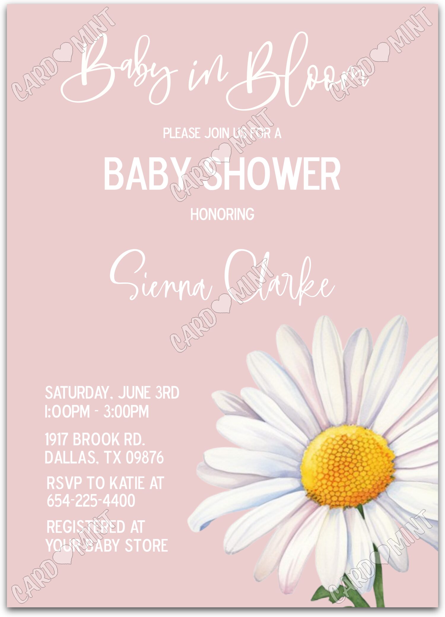 Editable Baby in Bloom pink daisy girl Douche de bébé Invitation EV2052