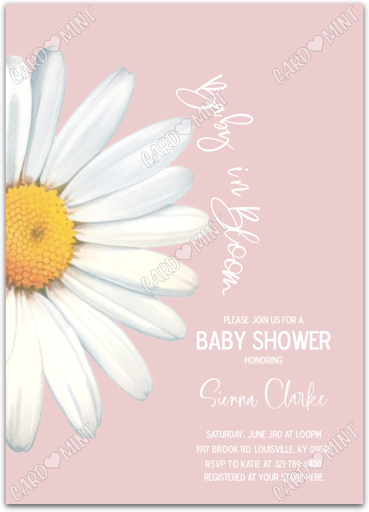 Editable Baby in Bloom pink daisy girl Douche de bébé Invitation EV2059