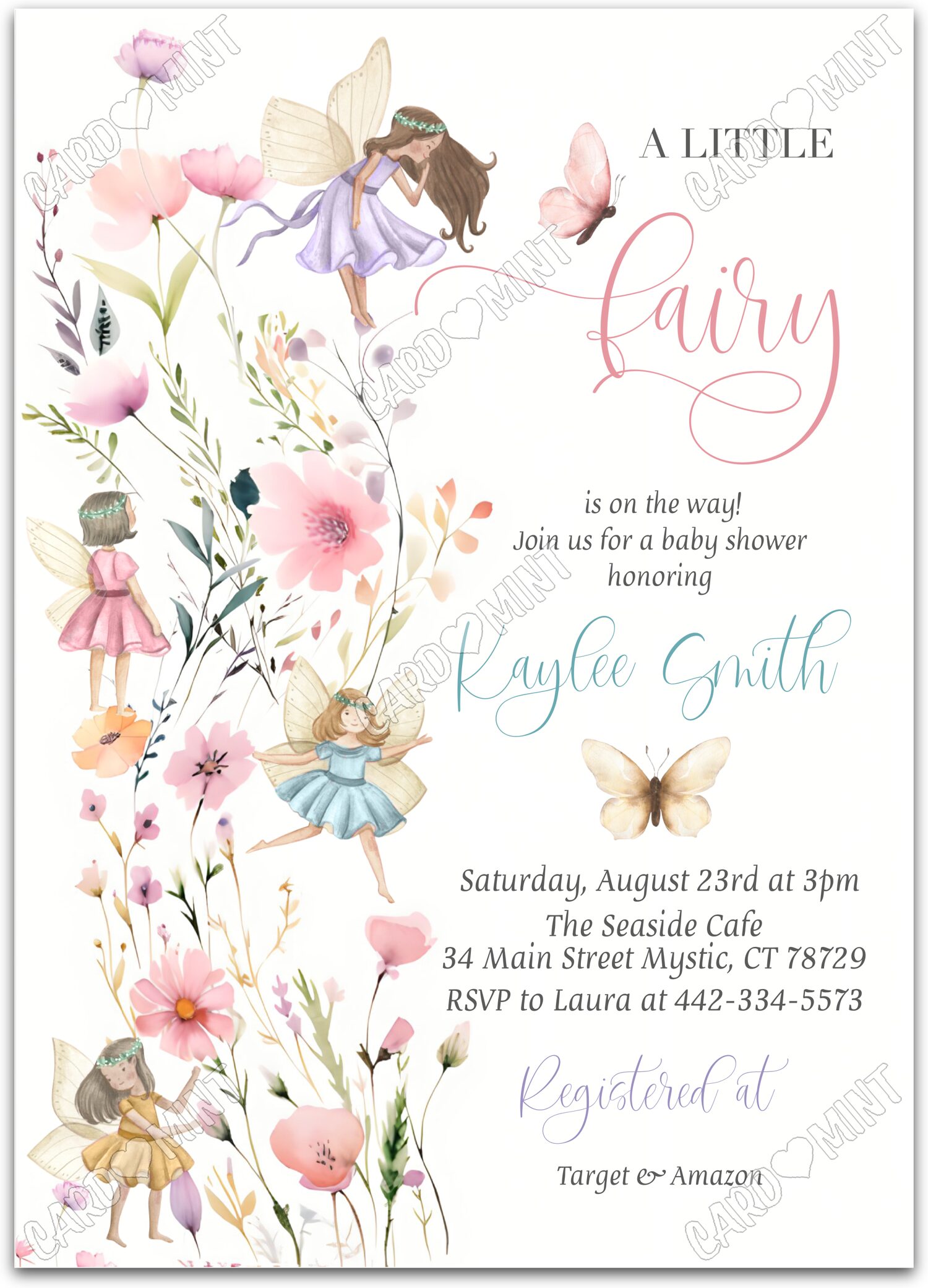 Editable A Little Fairy is on the Way colorful brunette fairy girl Douche de bébé Invitation EV2068