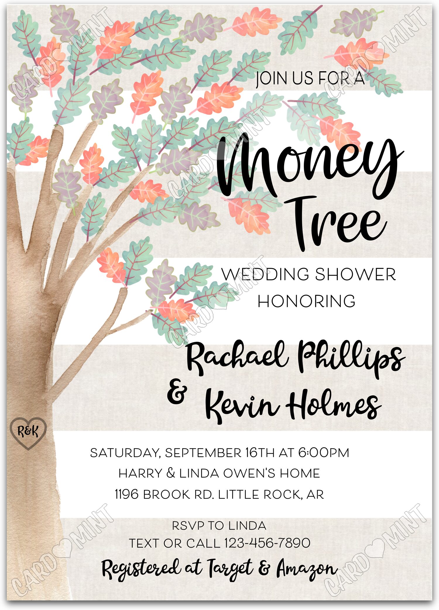 Editable Money Tree Wedding Shower money tree fall 5"x7" Invitation EV2164