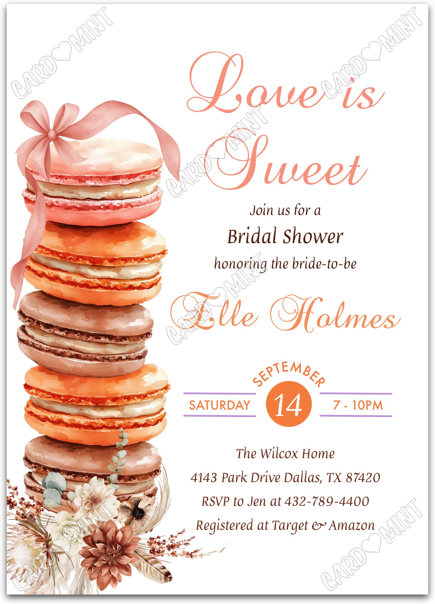 Editable Love is Sweet macarons & flowers fall Douche nuptiale 5"x7" Invitation EV2168