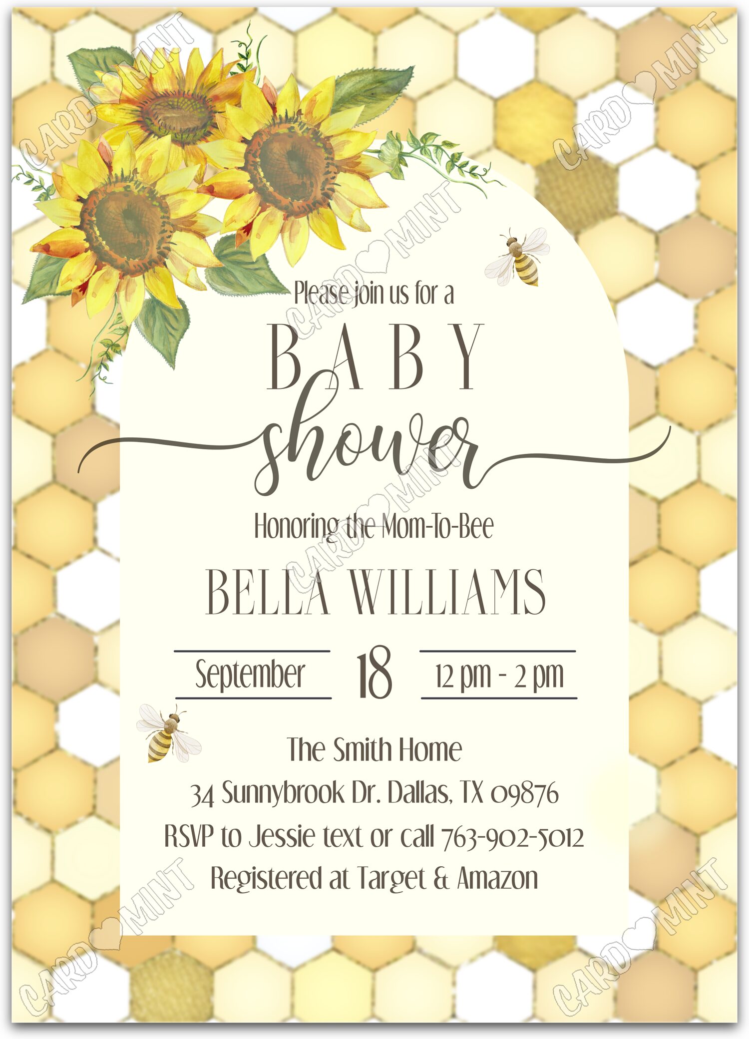 Editable Sunflower Mom-To-Bee yellow sunflower & honeycomb Baby Shower 5"x7" Invitation EV2191